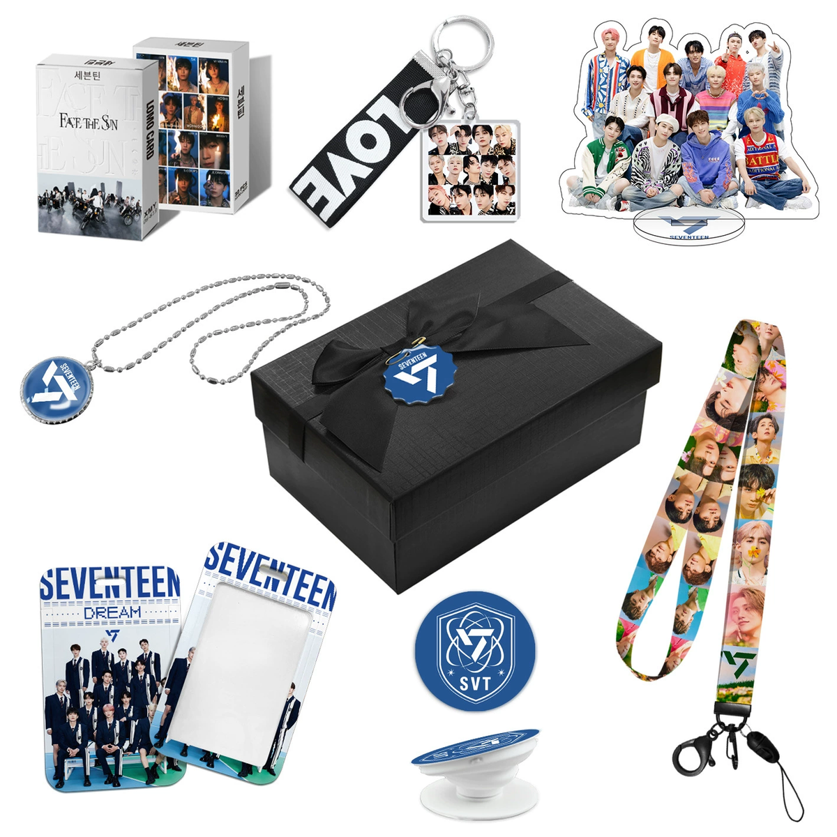 SEVENTEEN 17 IS RIGHT HERE Necklace Gift Set LOMOCARD Keychain Standing MobileHolder Cardbag