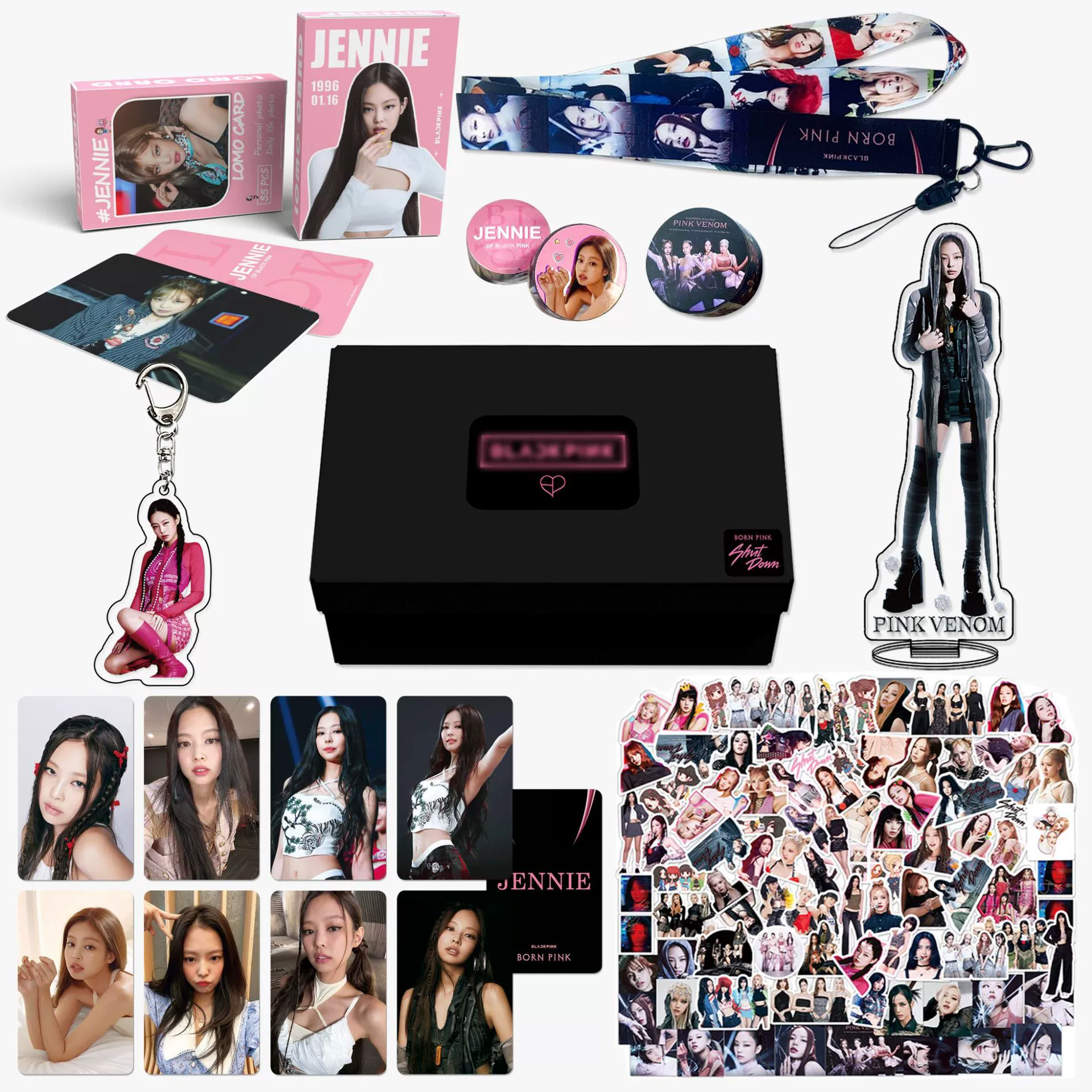 BLACKPIN JISOO JENNIE LISA ROSE Gift Set LOMOCARD Keychain Ins-Card Sticker Lanyard Tape